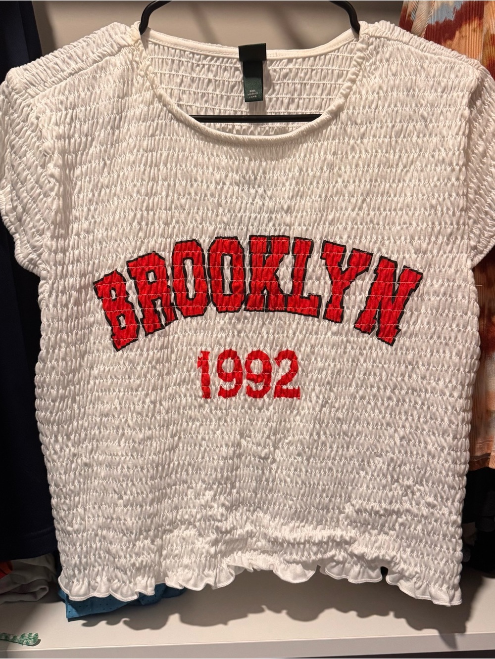 White 'Brooklyn 1992' Smocked Tee